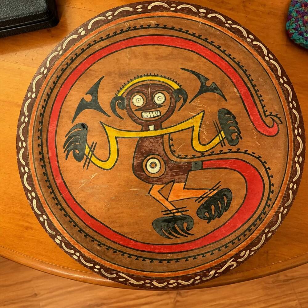 Vintage Hand-Painted Wooden  Panama Pre-Columbian Style 'Dios Lagarto' Miranda